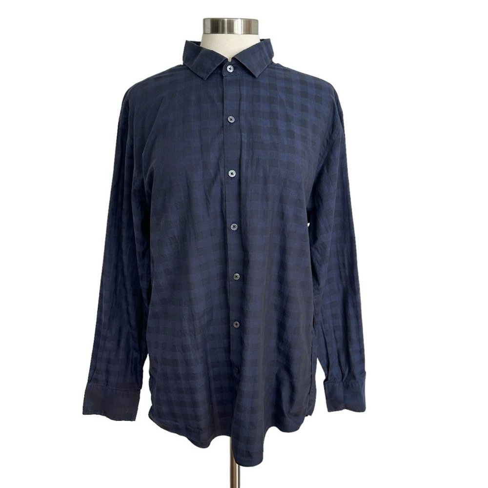 Zachary Prell Mens Size XL Navy Blue Check Collared Long Sleeve Cotton Shirt